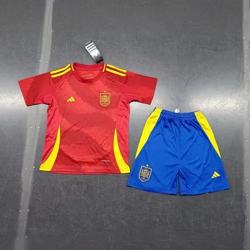 2024 Spain Euro Cup Home Football Kids Kit Jersey+Shorts