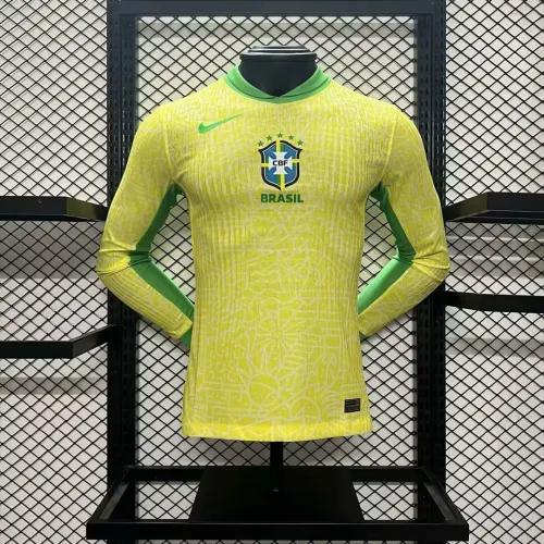 2024 Brazil Home Copa America Football Jersey Player Version Long Sleeve