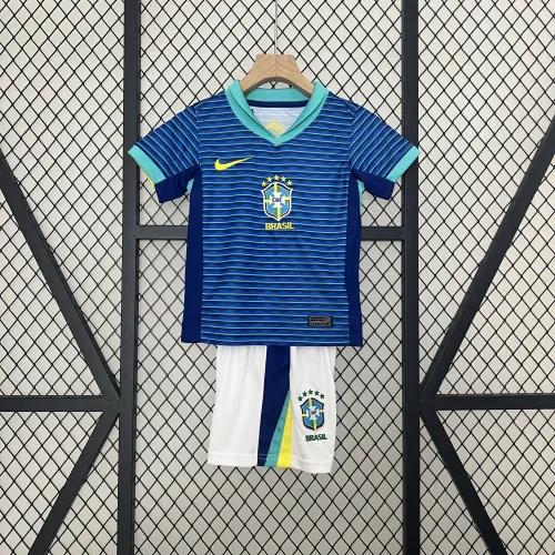 2024 Brazil Away Copa America Football Kids Kit Jersey+Shorts