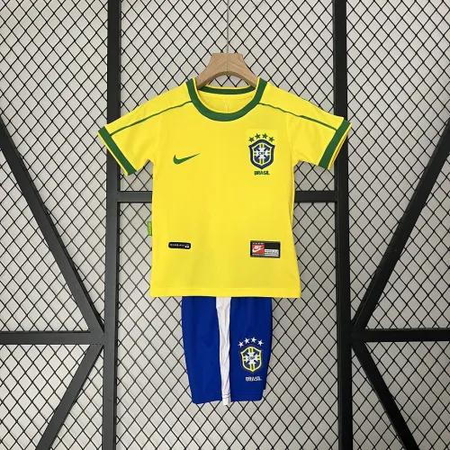 1998 Brazil World Cup Home Retro Jersey Kids Kit +Shorts