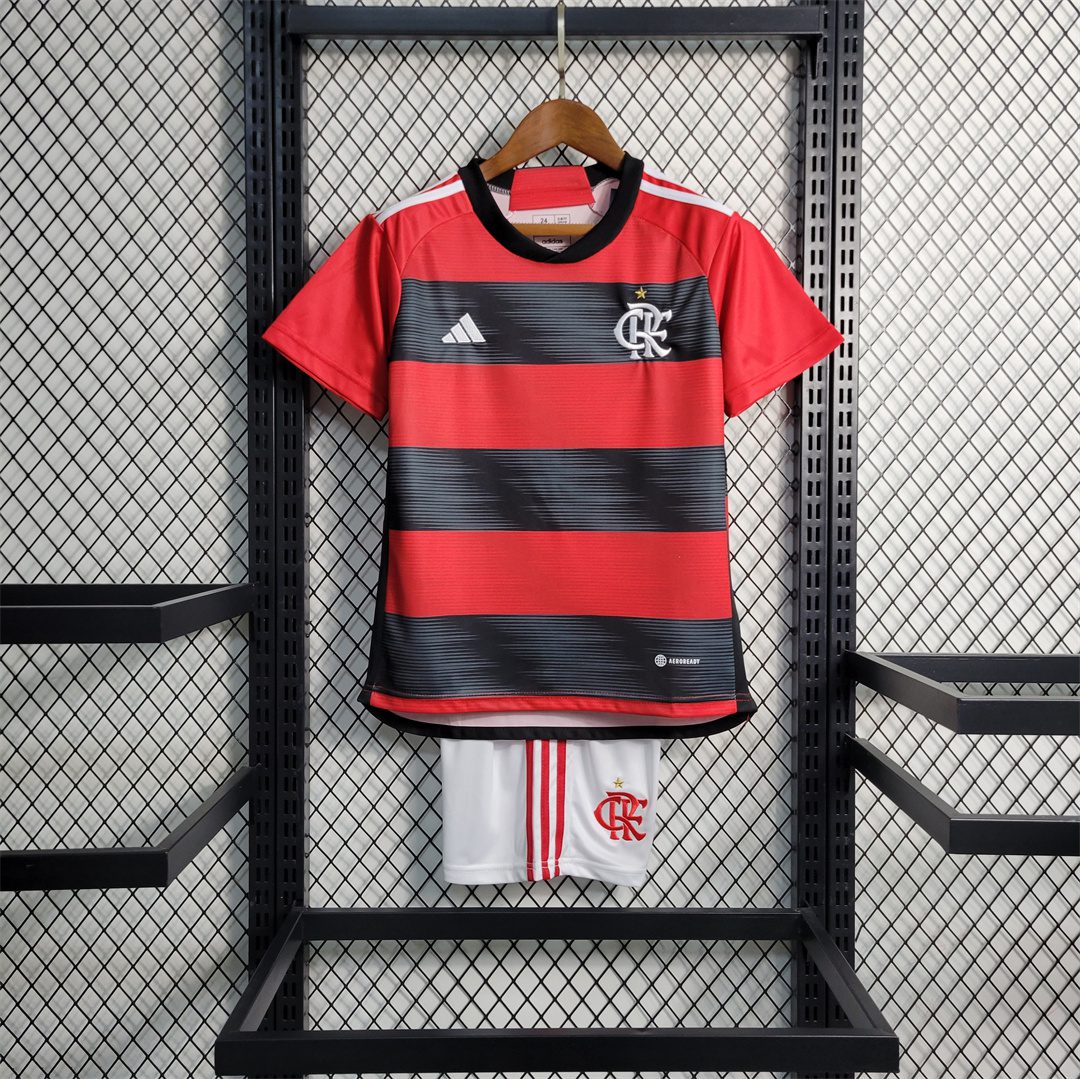 23-24 CR Flamengo Home Jersey Kids Kit Jersey+Shorts