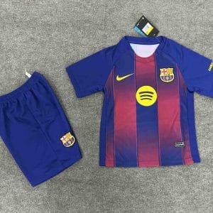 25-26 Barcelona Red Blue Home Soccer Kids Kit Jersey+Shorts